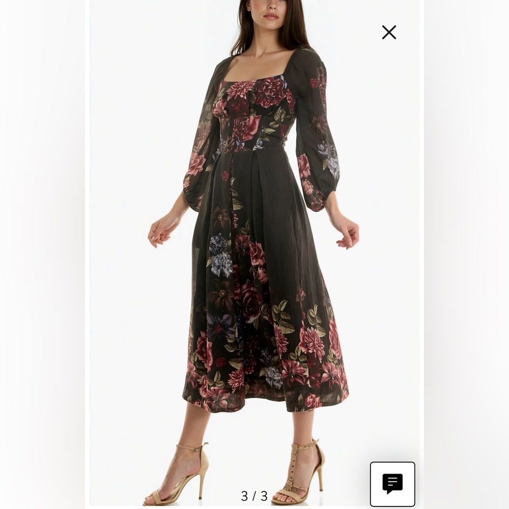 Long Sleeve Smocked Back Panel Midi Dress